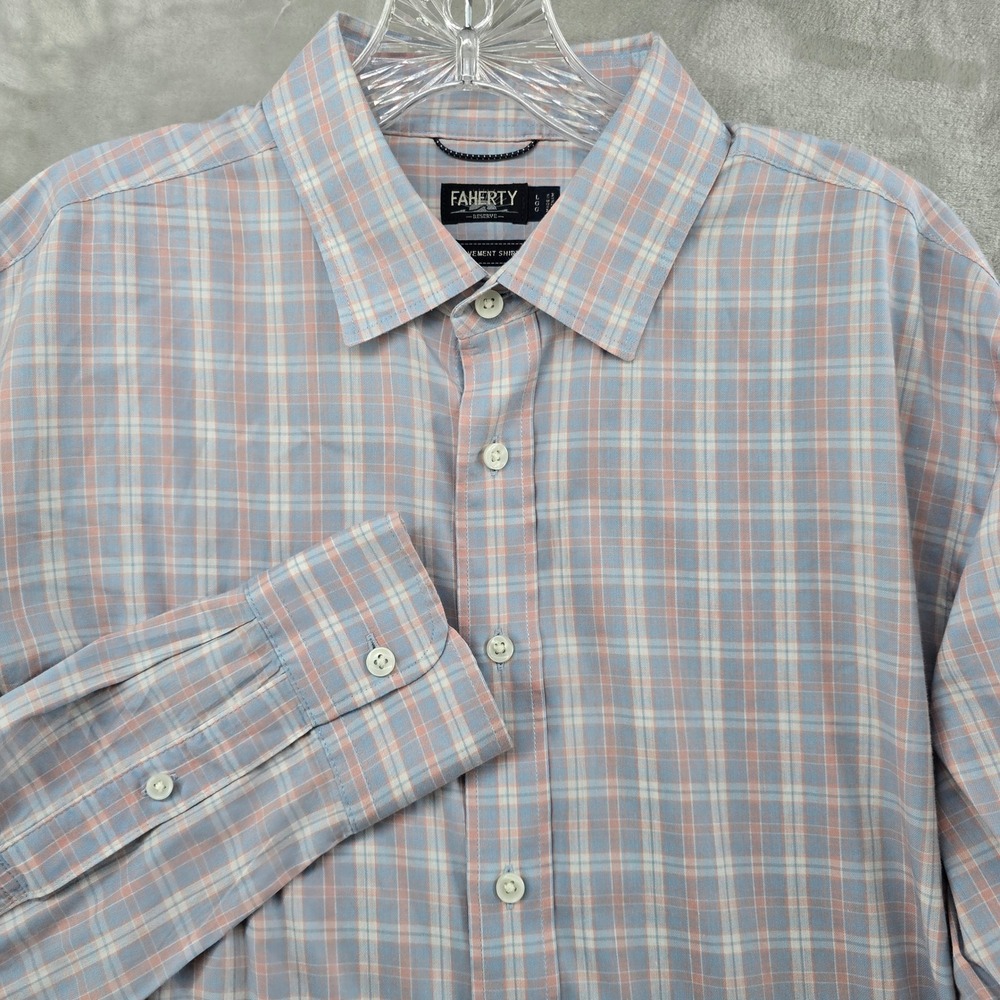 Faherty The Movement Shirt Mens Large Blue Pink Plaid Reserve Supima Cotton